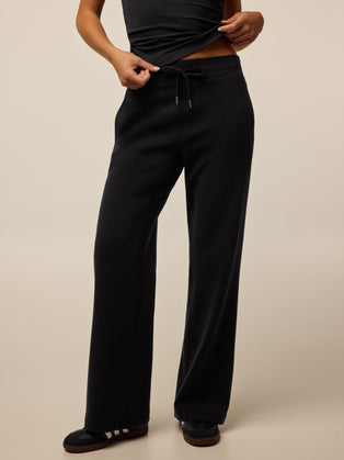 Greyson Clothiers Ojai Drawstring Pant in Black - Front View, Wide-Leg Cotton-Blend Lounge Pant