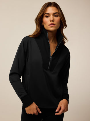 Black Greyson Clothiers Soleil Half Zip Pullover - Front View, Women's Performance Layer | Greyson Clothiers