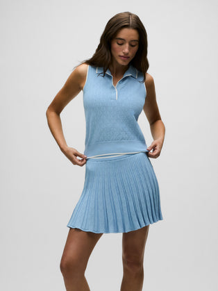 Maltese Blue Pointelle Sleeveless Women's Golf Polo - Full Length On Model | Greyson Clothiers