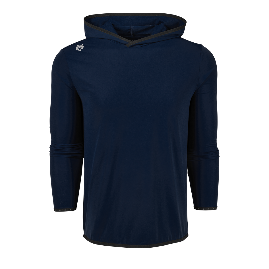 Navy Colorado Hoodie with Wolf Logo, Contrast Trim & Ribbed Cuffs - Front View | Greyson Clothiers