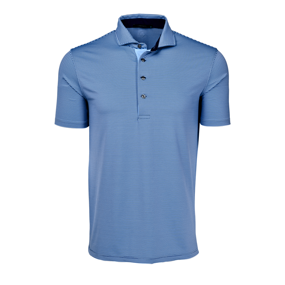 Falcon/Wolf Blue Mini-Stripe Saranac Short Sleeve Golf Polo - Front View | Greyson Clothiers