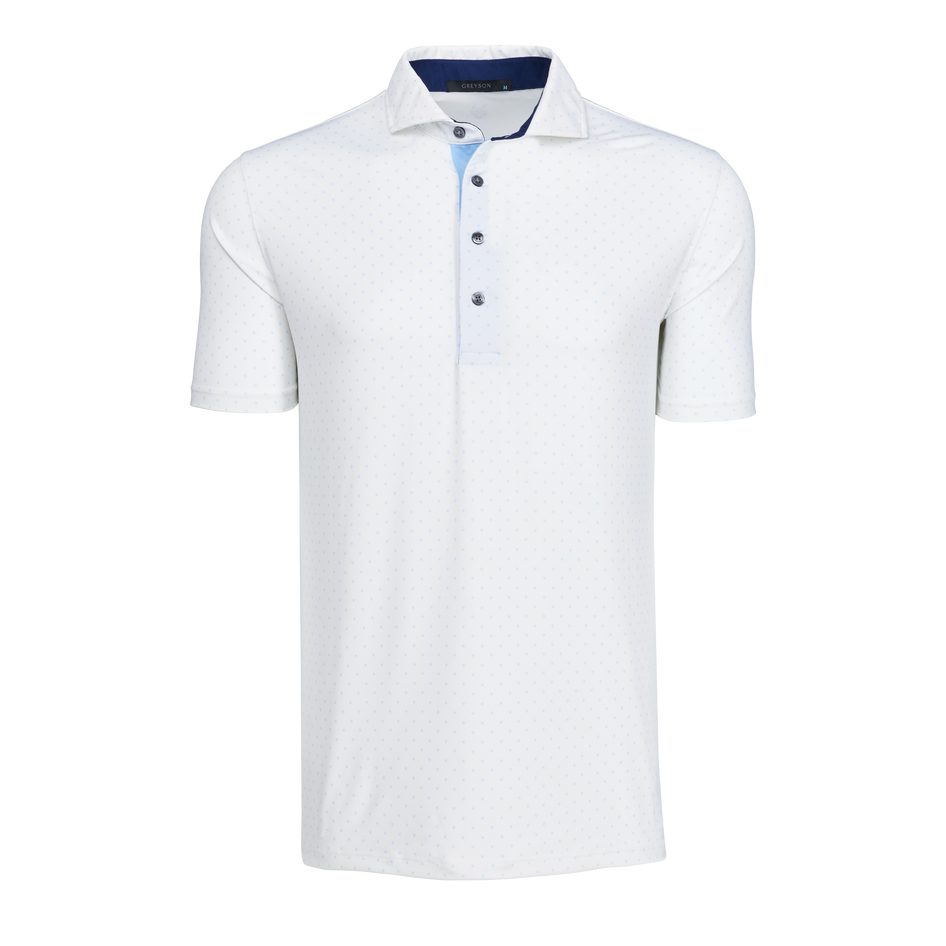 Arctic Pack Dot Performance Golf Polo with Navy Contrast Collar - Front View | Greyson Clothiers
