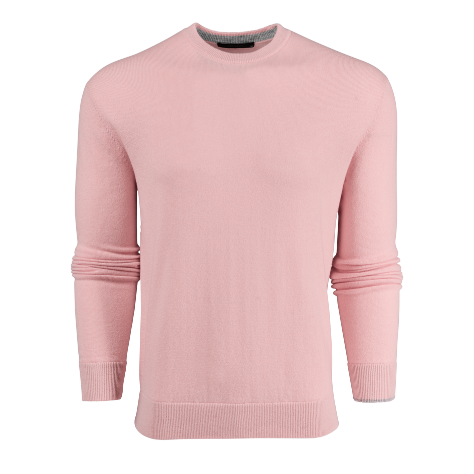 Rose Pink Men's Premium Crewneck Sweater - Front View, Ribbed Cuffs and Hem | Greyson Clothiers