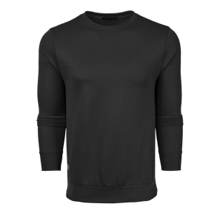 Black Siasconset Crewneck Pullover - Front View, Ribbed Cuff Detail, Lightweight Fleece | Greyson Clothiers