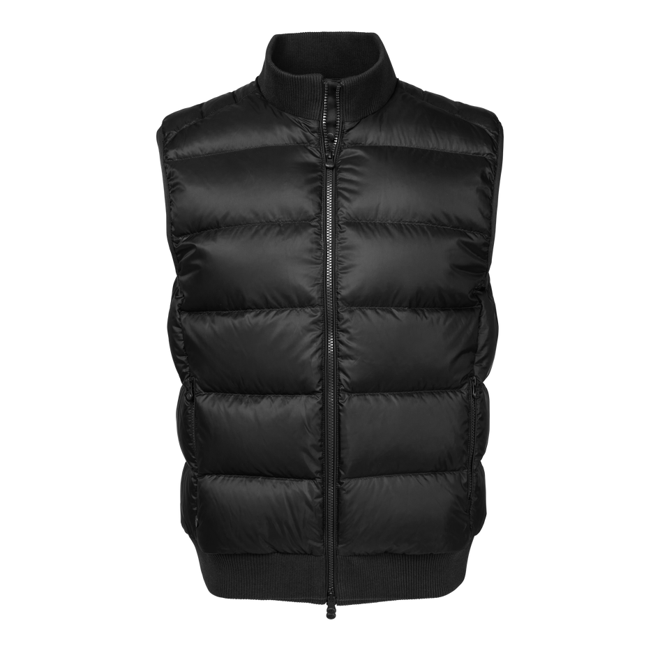 Shepherd Black Cody Down Vest - Front View, Channel Quilting & Ribbed Collar | Greyson Clothiers