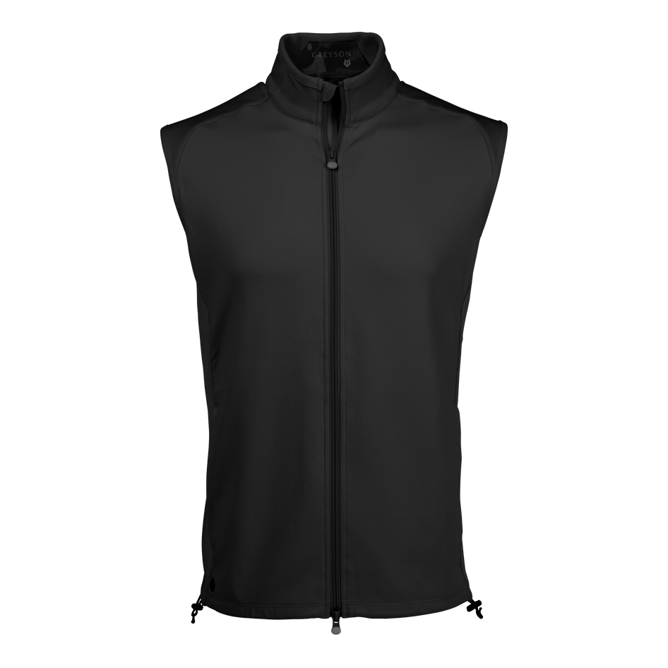 Greyson Clothiers Sequoia Vest in Black - Windproof Full-Zip Front View | Men's Luxury Golf Vest