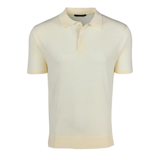 Dune Merino Wool Linen Napeague Short Sleeve Sweater Polo - Front View | Greyson Clothiers