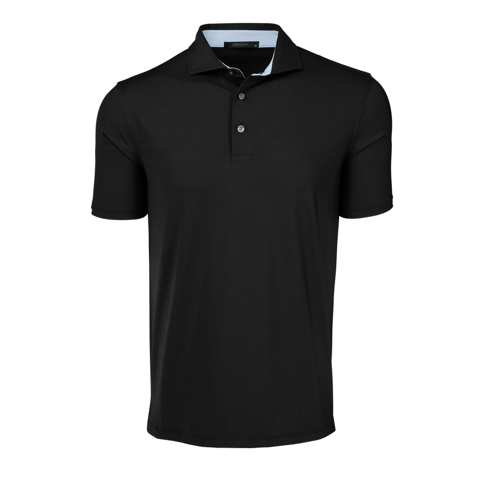 Black Greyson Cayuse Short Sleeve Premium Golf Polo - Front View, Contrast Collar Detail | Greyson Clothiers