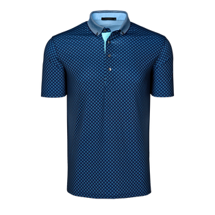 Maltese Blue Floral Crest Print Angels Crest Men's Golf Polo - Front View, Contrast Collar | Greyson Clothiers