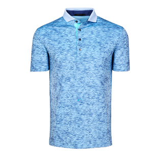 Wolf Blue Wave Print Deep Water Short Sleeve Golf Polo - Front View | Greyson Clothiers