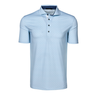 Maltese Blue Ghost Thistle Short Sleeve Golf Polo - Front View, Spread Collar | Greyson Clothiers