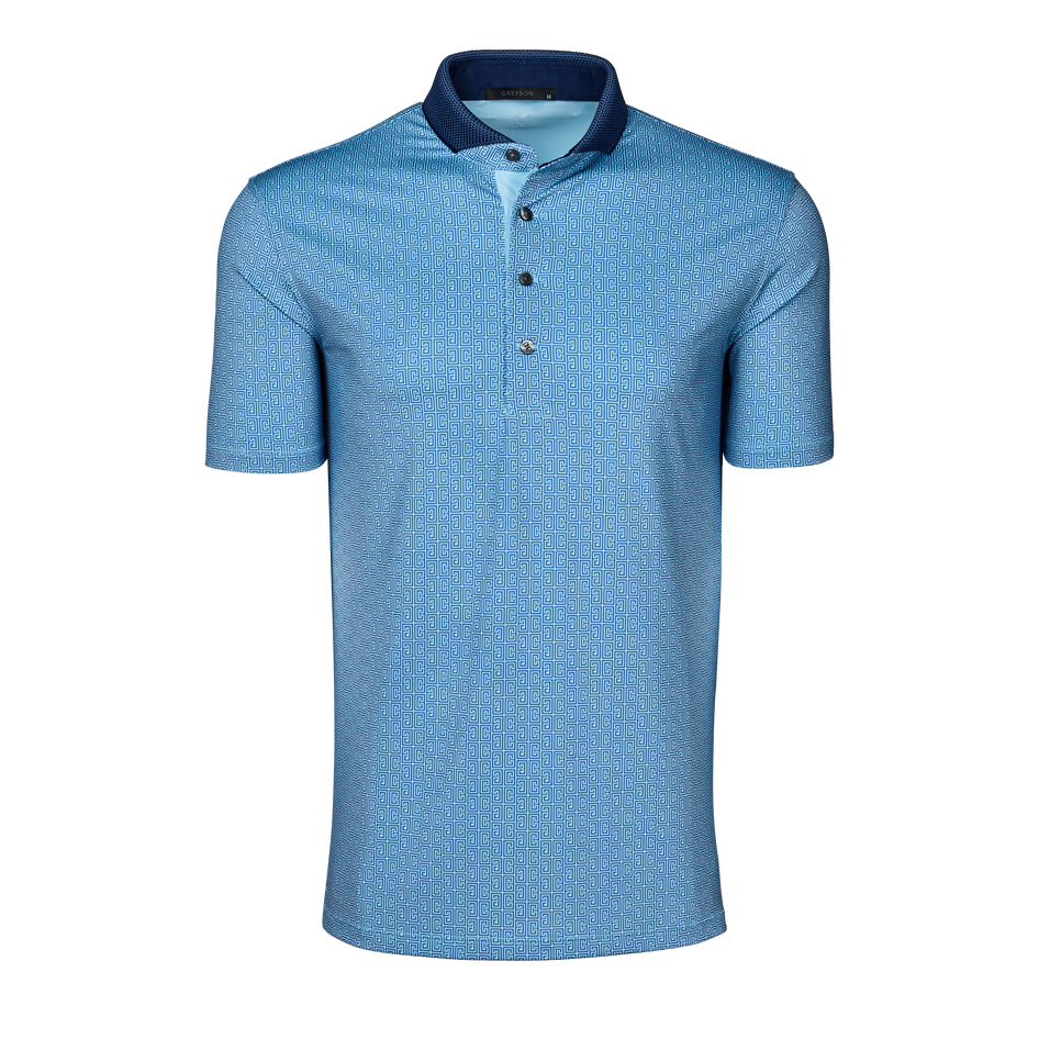 Tide Pathfinder Short Sleeve Golf Polo Greek Key Monogram Print - Front View | Greyson Clothiers