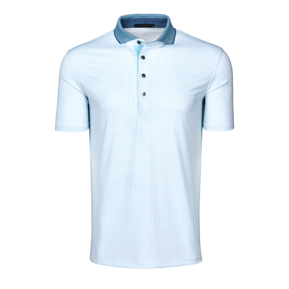 Arctic Iron Serpent Short Sleeve Polo - Front View, Geometric Snake Print | Greyson Clothiers