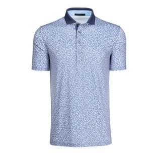 Blue Floral Printed Performance Men's Golf Polo, Contrast Collar - Front View | Greyson Clothiers
