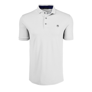 Arctic Wolf Icon Short Sleeve Golf Polo - Front View, Wolf Logo, Navy Contrast Collar | Greyson Clothiers