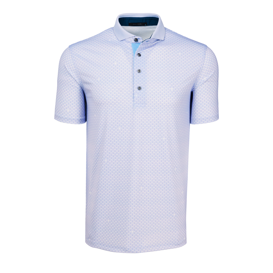 Jellyfish Ponderous Wolf Short Sleeve Golf Polo - Front View, Allover Print | Greyson Clothiers