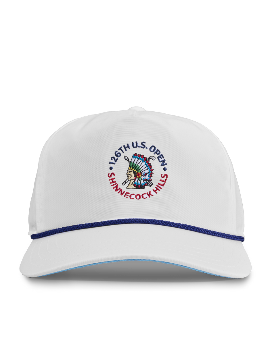 126th U.S. Open Shinnecock Hills Golf Rope Hat, White with Navy Rope Detail - Patch Close-Up | Greyson Clothiers