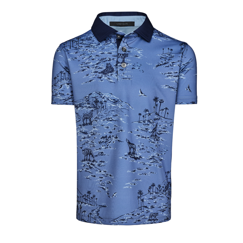 Falcon Blue Nature-Print Boy's In The Dunes Short Sleeve Polo - Front View | Greyson Clothiers