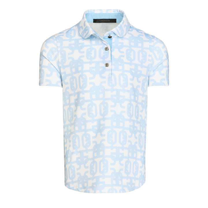 Wolf Blue Alpha Glyph Print Girls' Performance Polo - Front View | Greyson Clothiers