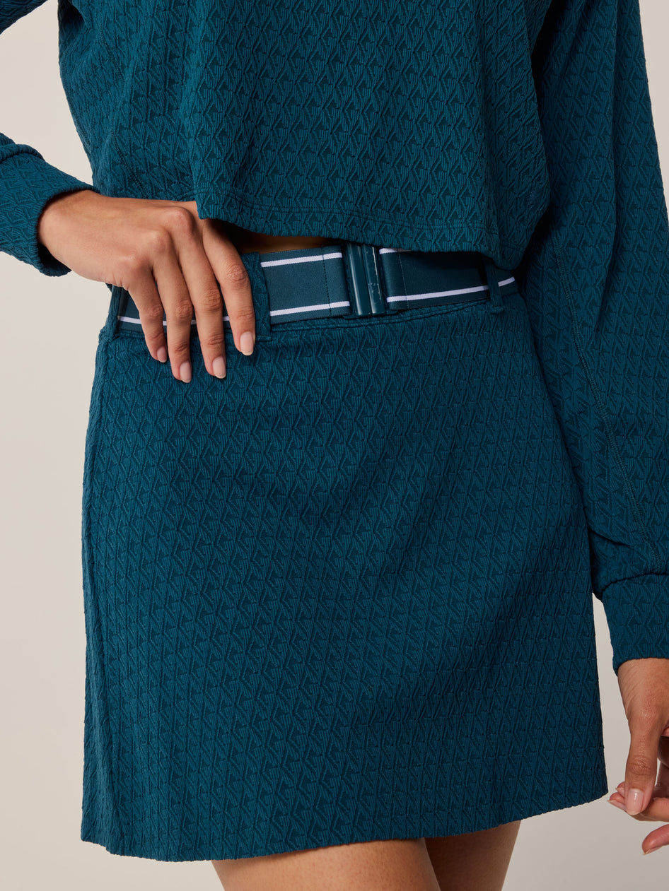Greyson Clothiers Diamonds All Day Belted Jacquard Skirt in AEGEAN