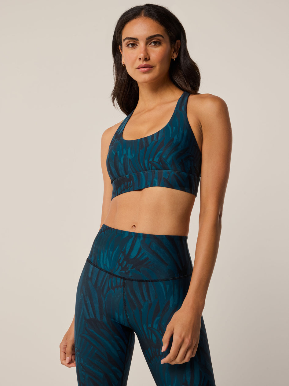 Greyson Clothiers Camo Feather Luna Sports Bra in AEGEAN