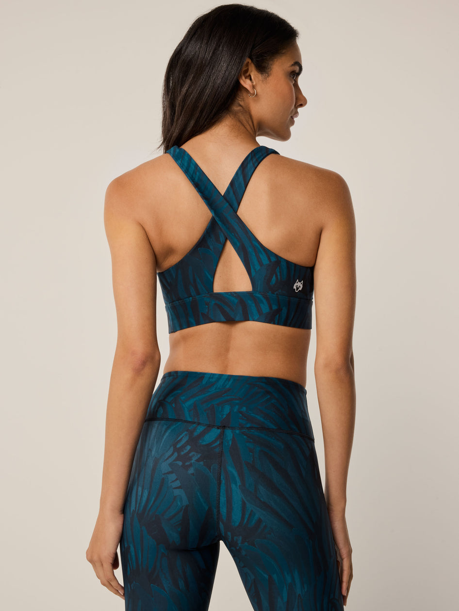 Greyson Clothiers Camo Feather Luna Sports Bra in AEGEAN