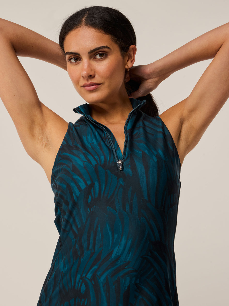 Greyson Clothiers Camo Feather Nova Mock Neck Dress in AEGEAN