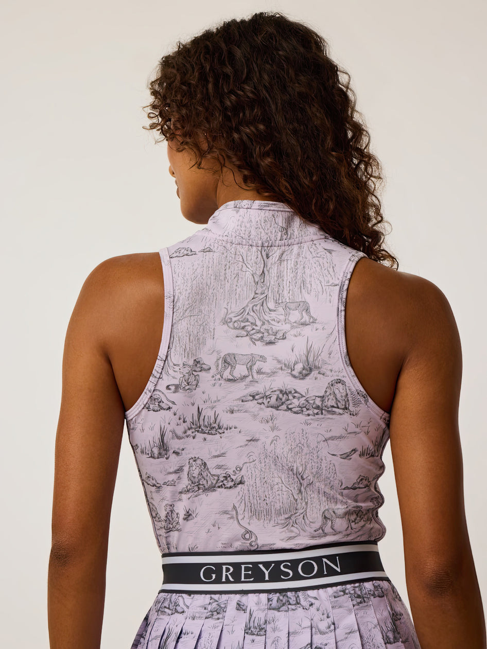 Greyson Clothiers Willow Toile Sleeveless Vesta Mock Neck Top in LAVENDER MIST