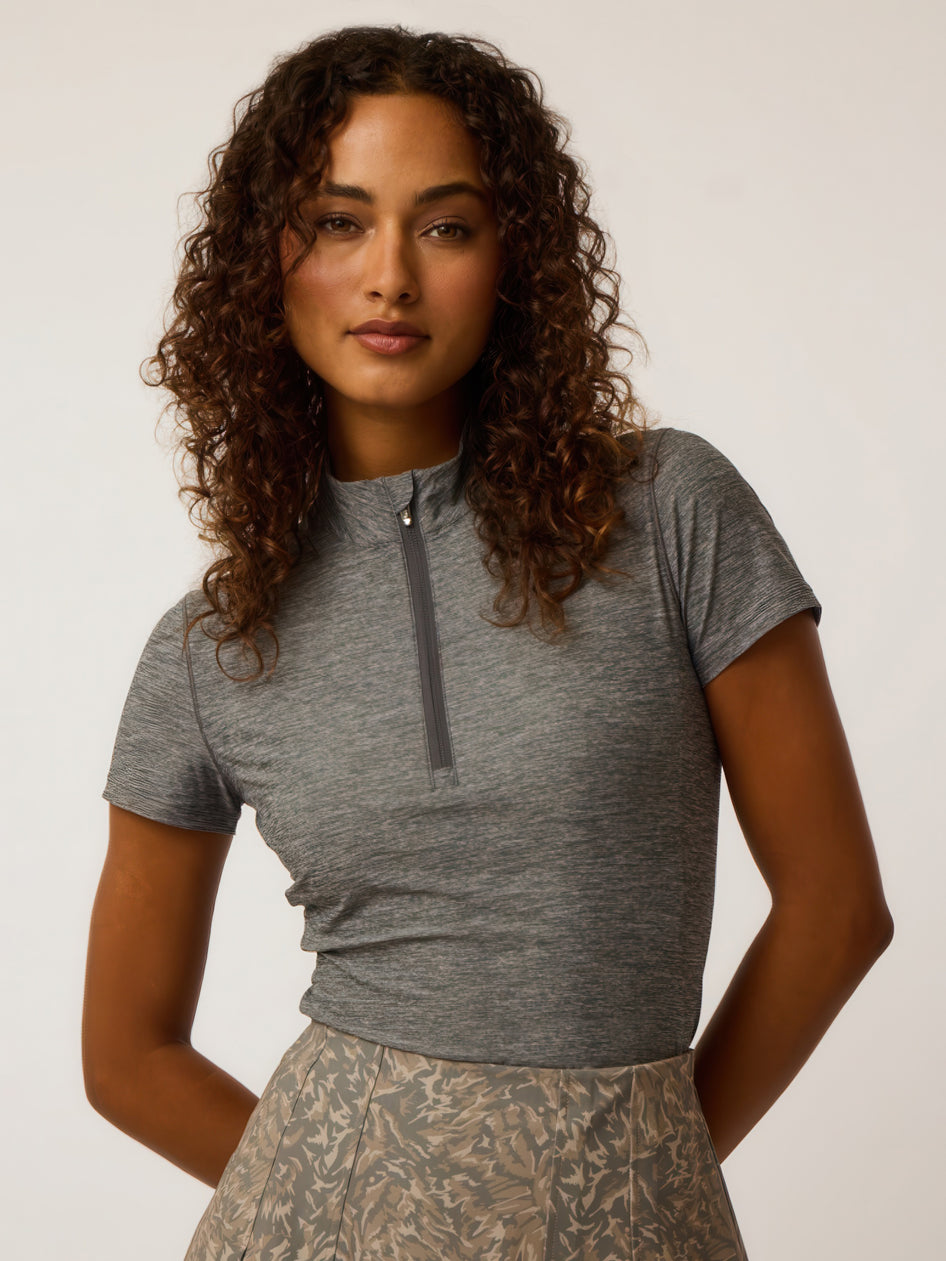 Greyson Clothiers Halley Melange Short Sleeve Quarter-Zip in SMOKE HEATHER