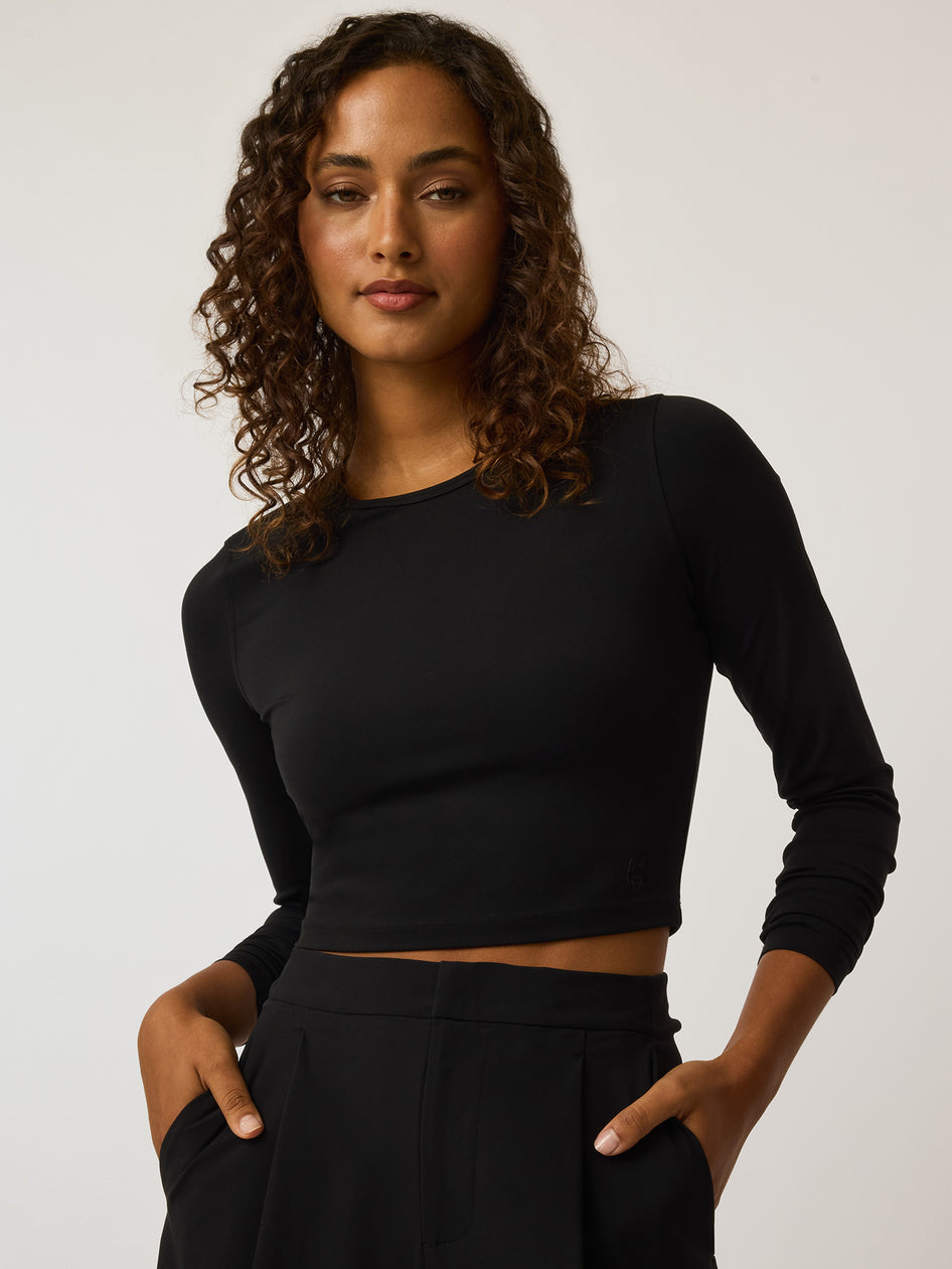 Greyson Clothiers Venus Long Sleeve Crop Top in SHEPHERD