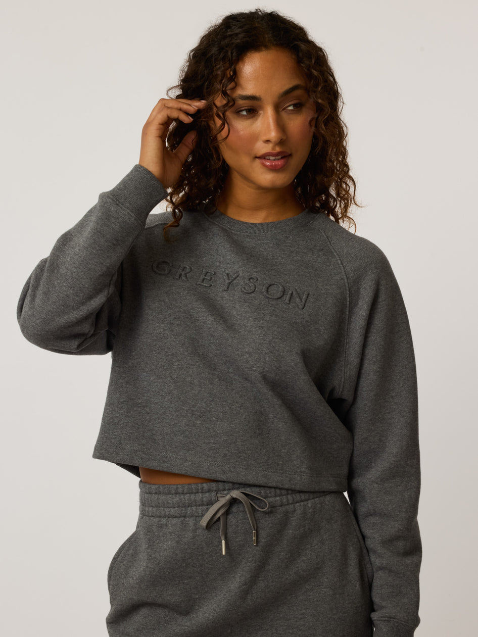 Greyson Clothiers Greyson Aspen Cropped Crewneck in SMOKE HEATHER