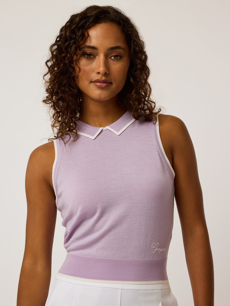 Greyson Clothiers Greyson Bardot Sleeveless Sweater Polo in LAVENDER MIST