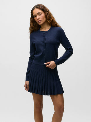 Wolf Blue Pointelle Cardigan Button-Front - Front View On Model | Greyson Clothiers