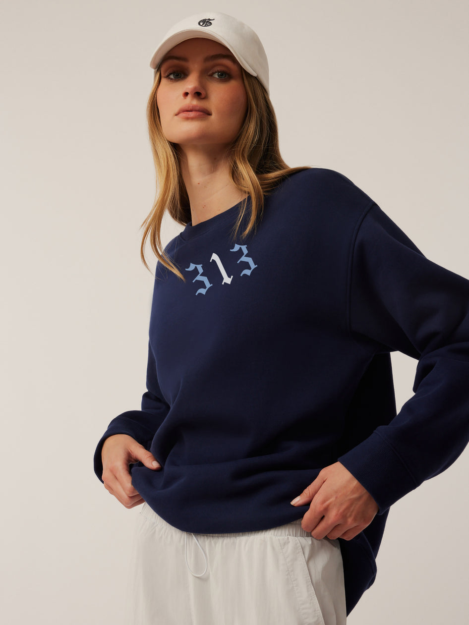 Greyson Clothiers Where The Wolves Are Aspen Crewneck in MIDNIGHT SKY