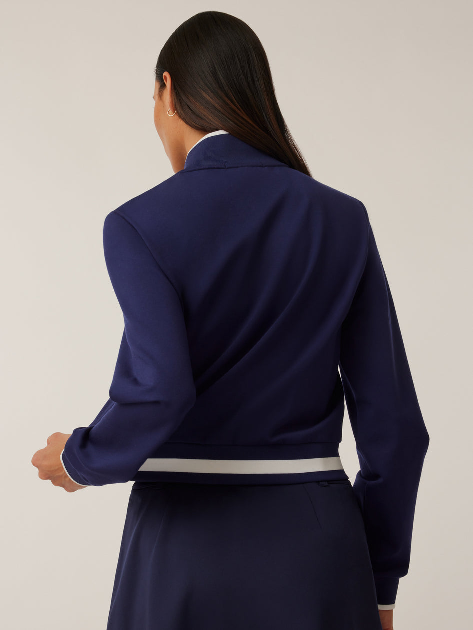 Greyson Clothiers Drea Varsity Bomber Jacket in MALTESE BLUE