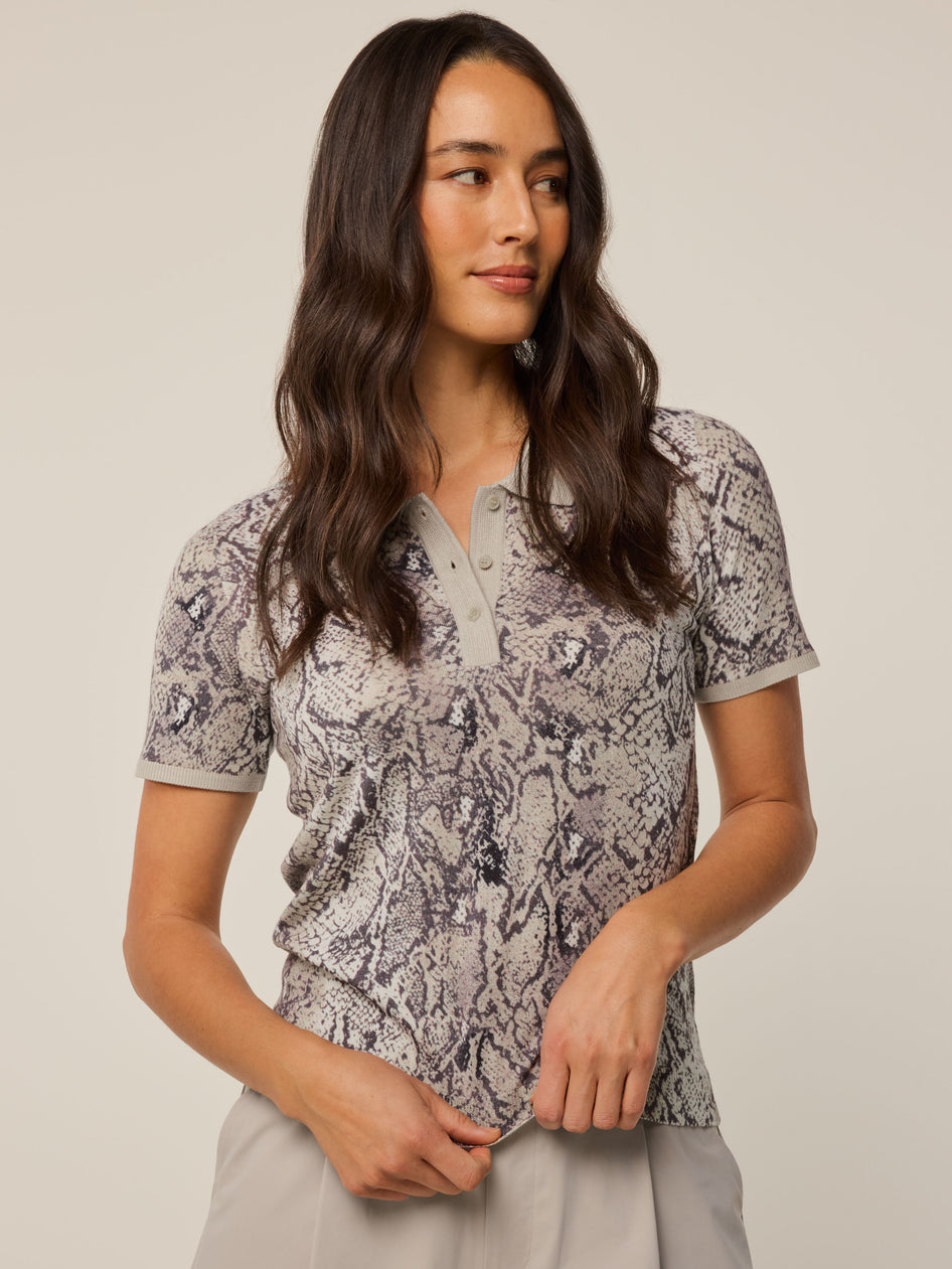 Greyson Clothiers Wolf Scales Bardot Short Sleeve Sweater Polo