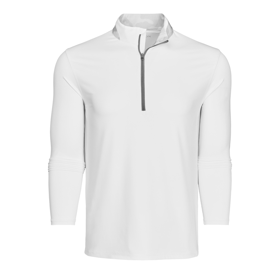 White Guide Sport Quarter-Zip with Grey Zipper - Front View | Greyson Clothiers