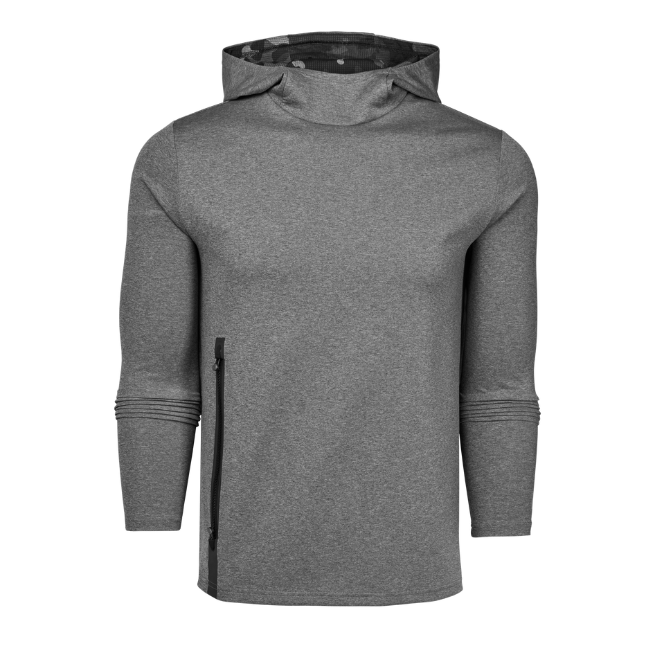 Smoke Heather Sequoia Hoodie - Front View, Perforated Camo Hood Interior | Greyson Clothiers