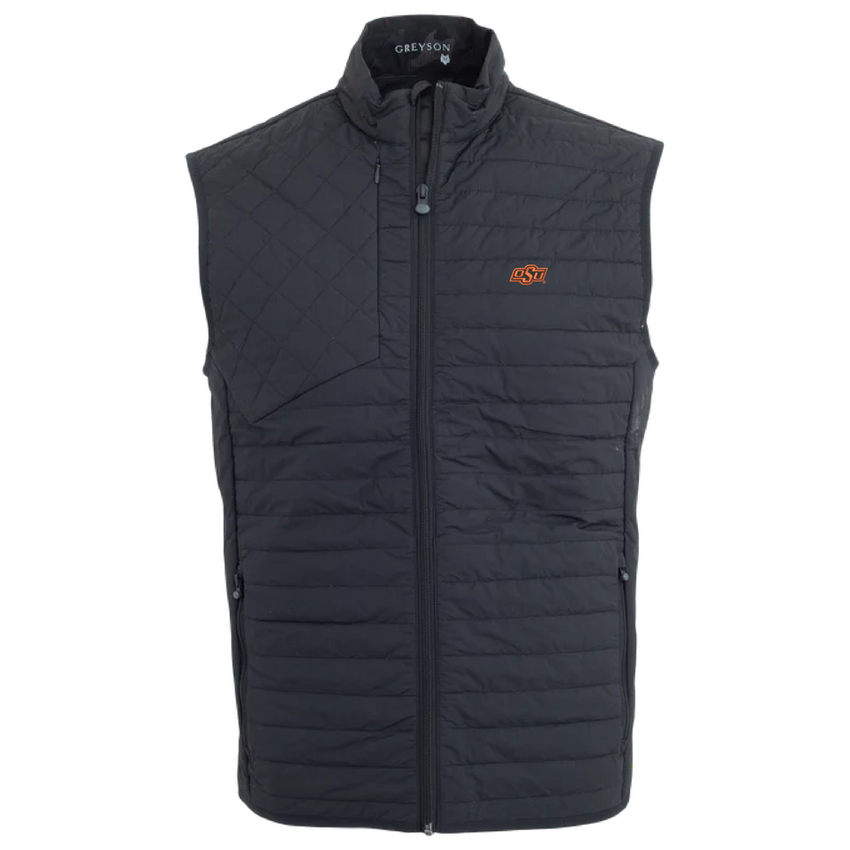 Greyson Clothiers Oklahoma State Pistol Pete Yukon Ultralight Hybrid Vest in SHEPHERD