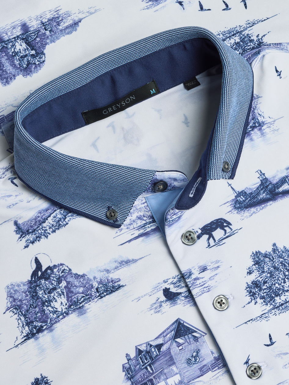 Greyson Clothiers Lake Champlain Toile Polo in ARCTIC