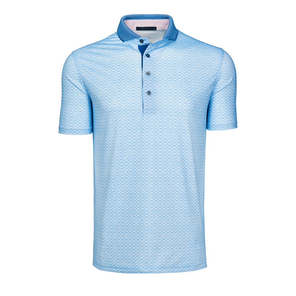 Wolf Blue Packline Performance Golf Polo, Geometric Print - Front View | Greyson Clothiers