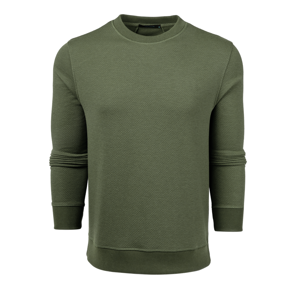 Camp Olive Textured Fleece Troy Crewneck Sweatshirt - Front View | Greyson Clothiers