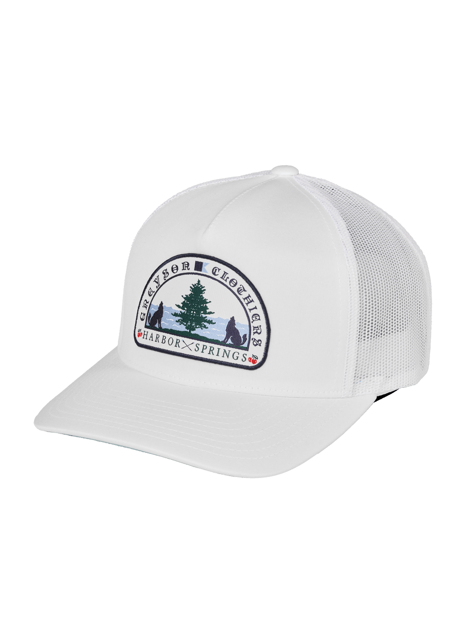 Greyson Clothiers H.S. Woven Patch Trucker Hat in ARCTIC
