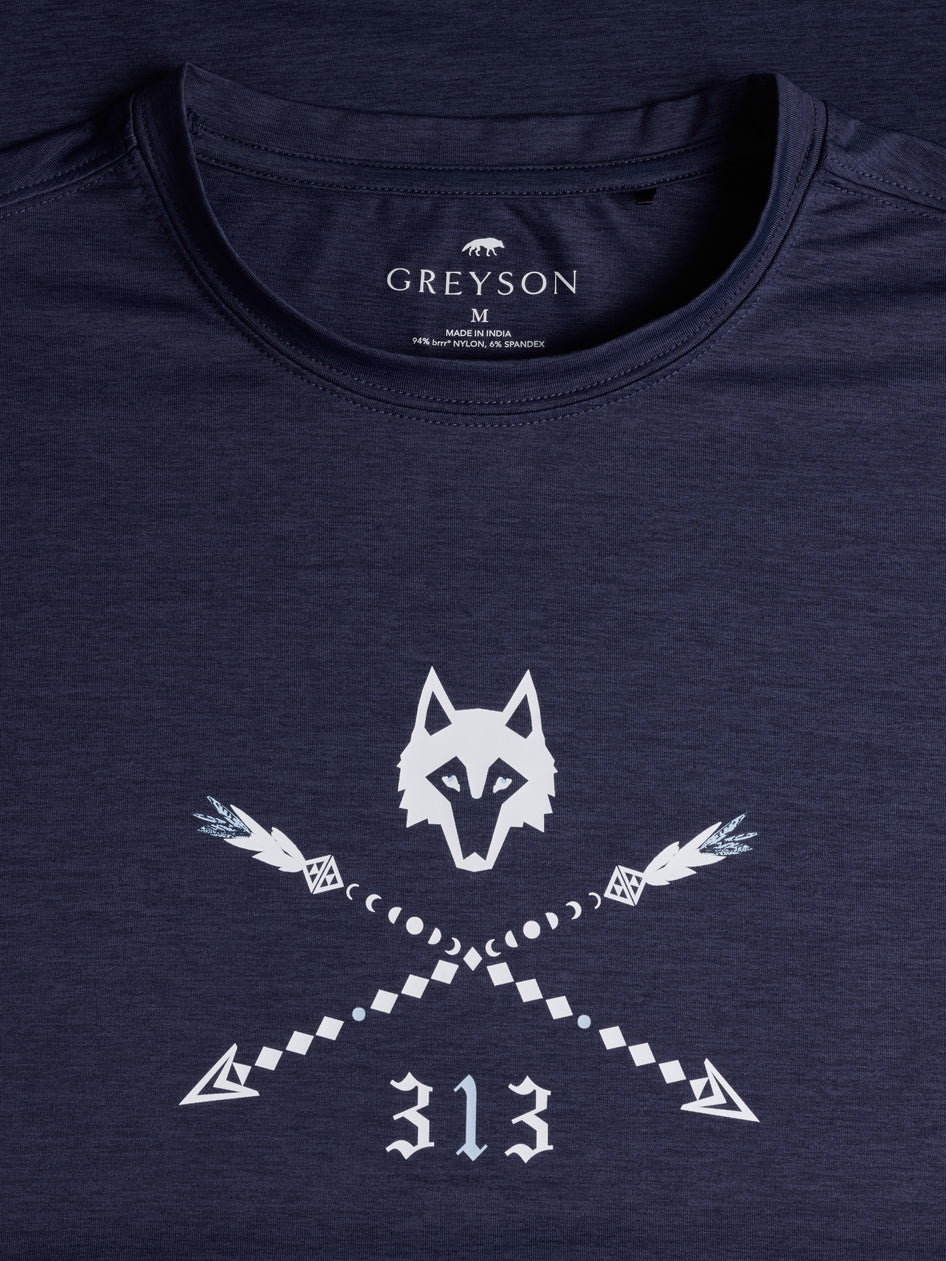 Greyson Clothiers Where The Wolves Are Guide Sport Short Sleeve Tee in MALTESE BLUE