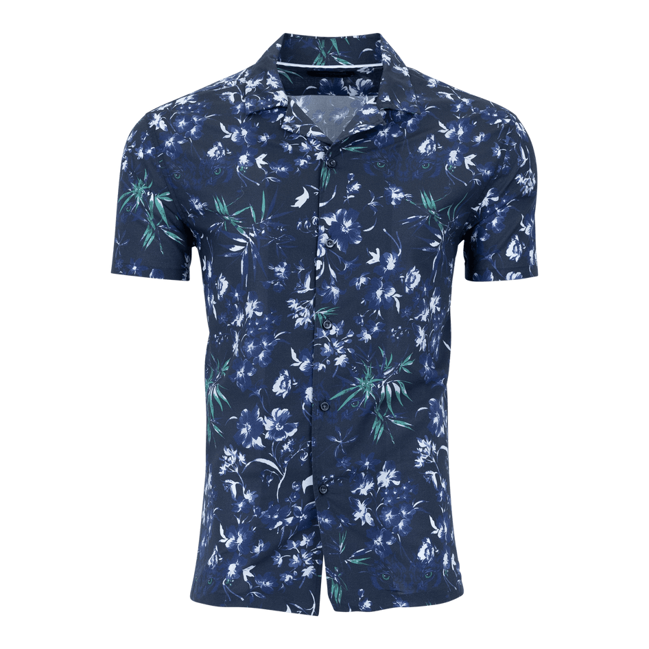 Greyson Clothiers Dark Floral Lincoln Camp Shirt in MALTESE BLUE
