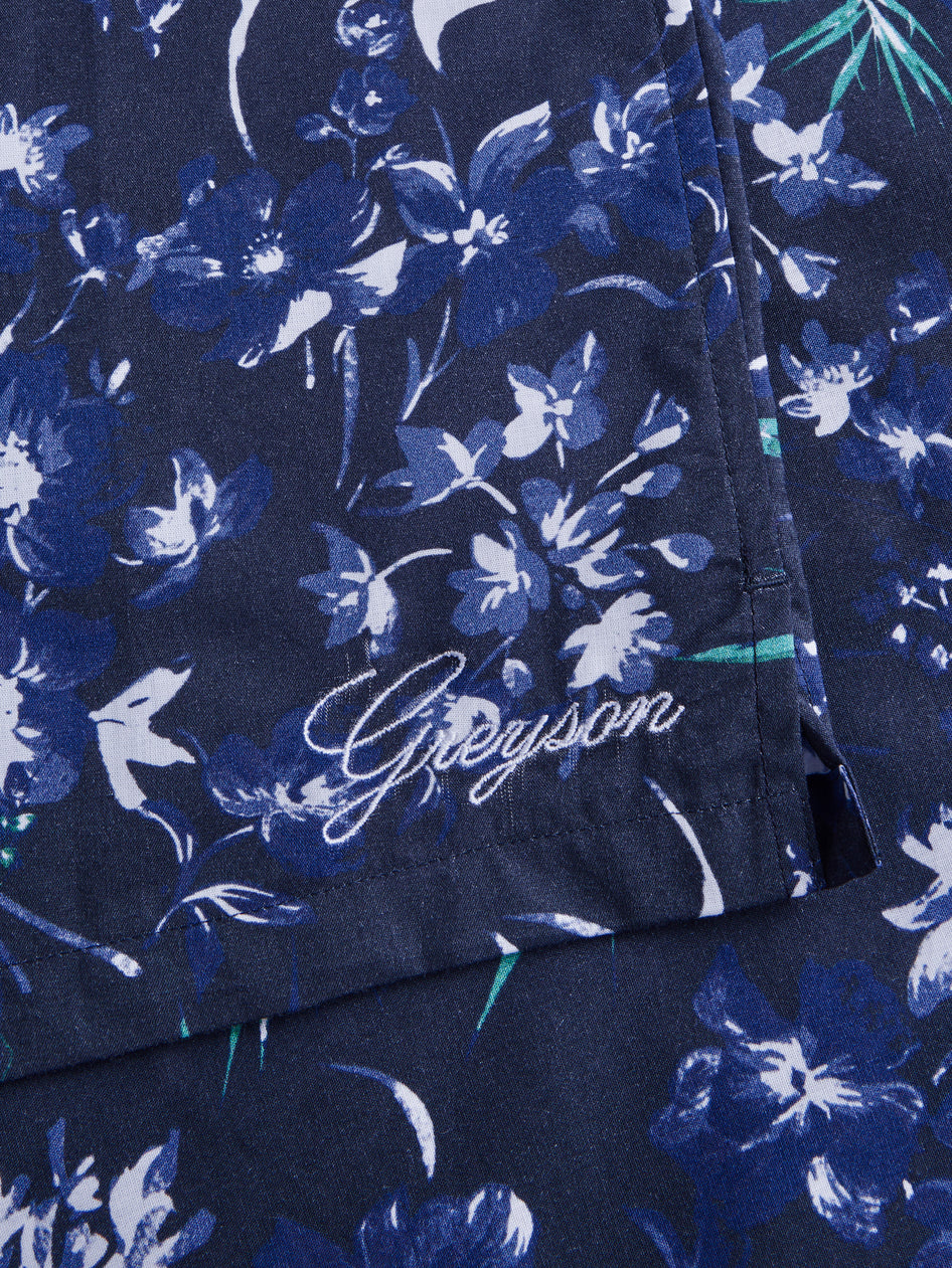 Greyson Clothiers Dark Floral Lincoln Camp Shirt in MALTESE BLUE