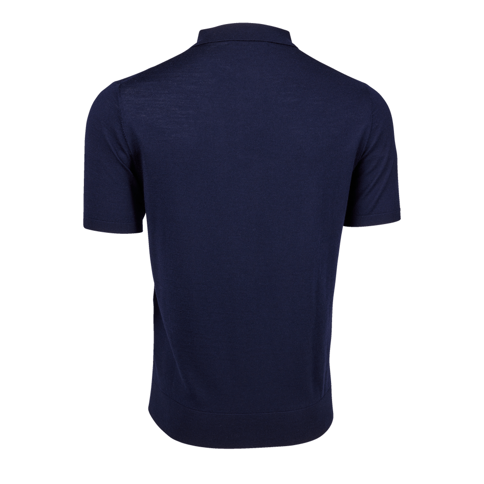 Wolf Blue Merino Wool Saratoga Short Sleeve Sweater Polo - Back View | Greyson Clothiers