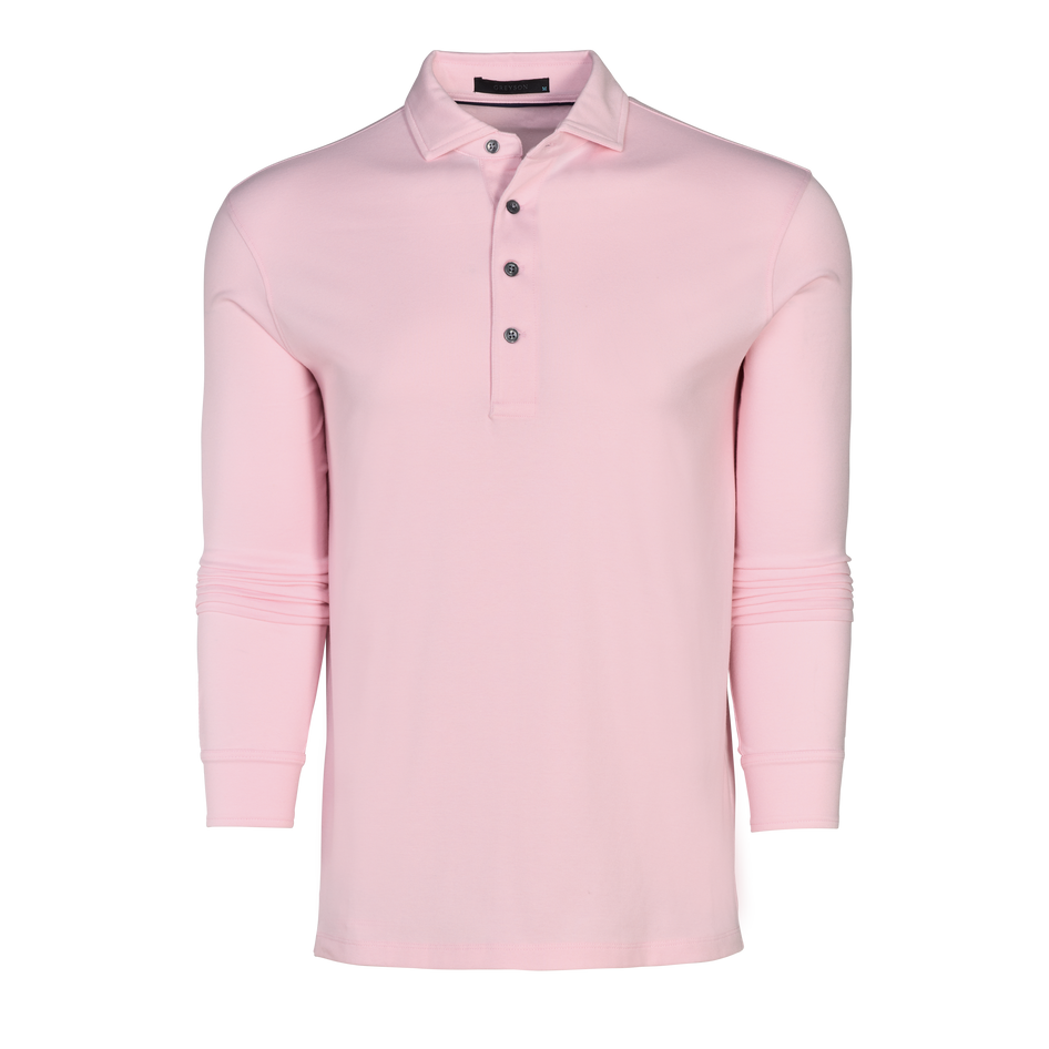 Greyson Clothiers Omaha Long Sleeve Polo - Pink Sky Front View | Greyson Clothiers
