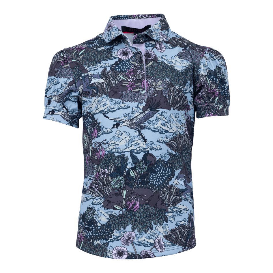 Greyson Clothiers Girl's In The Clouds Scarlett Puff Sleeve Polo in WOLF BLUE