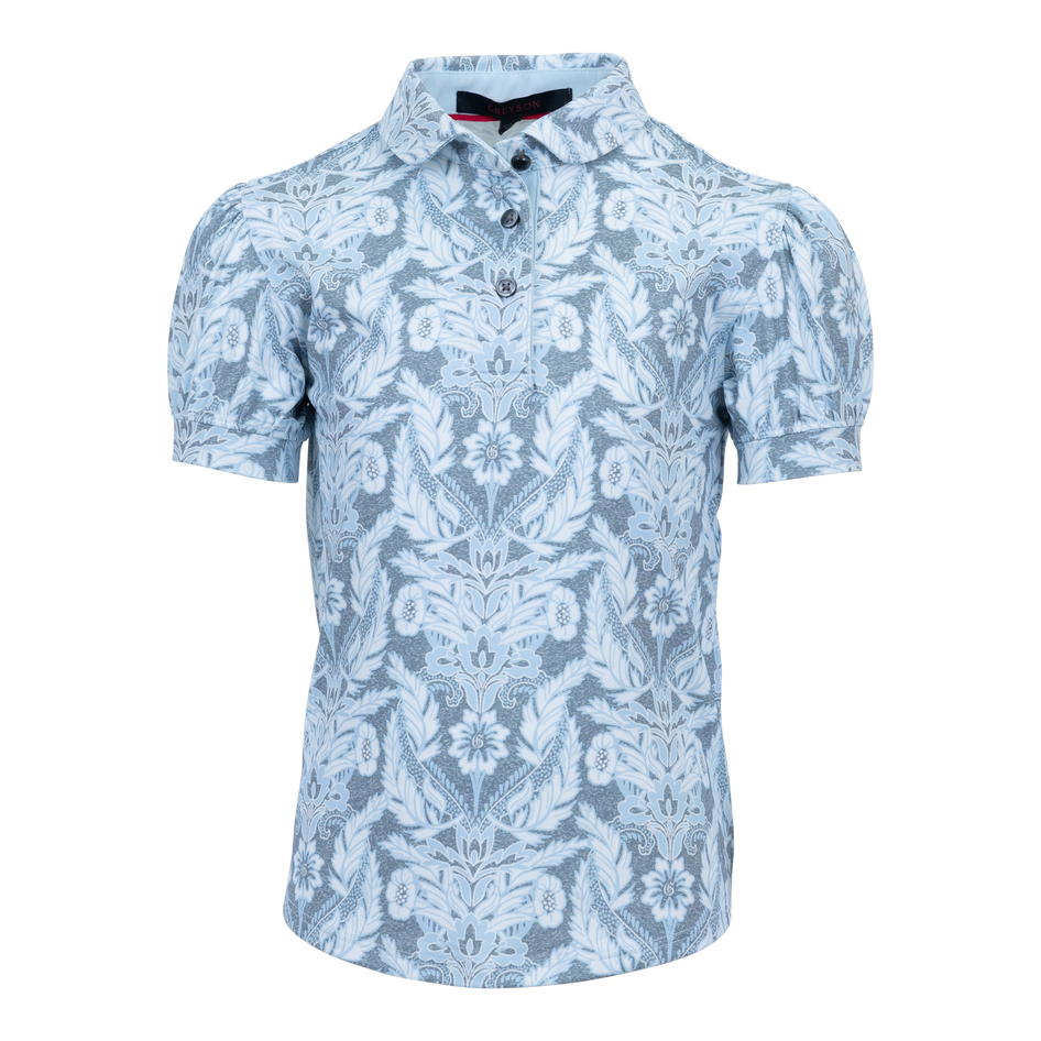 Greyson Clothiers Girl's Snow Bird Scarlett Puff Sleeve Polo in MINERAL MIST